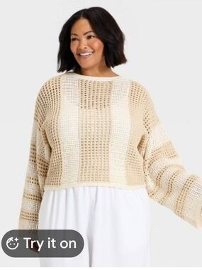 a new day Beige & Cream Weave Cropped Sweater